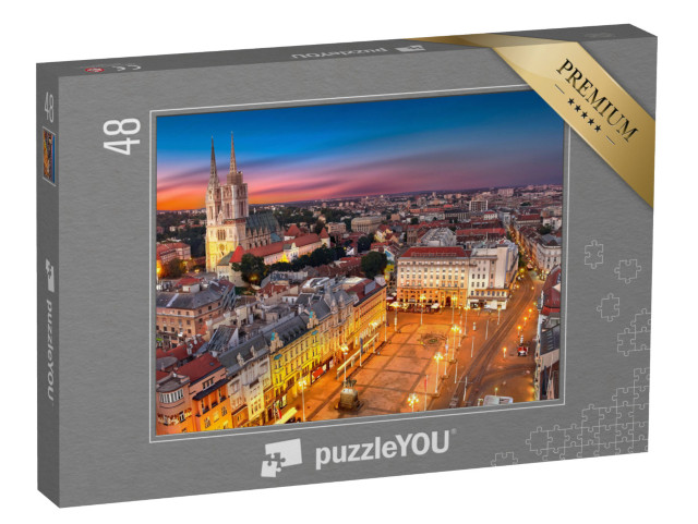 puzzle 48 dílků „Noc nad náměstím Bana Jelačiče, Záhřeb, Chorvatsko“