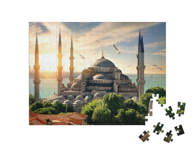 puzzle 200 dílků „Racci nad Modrou mešitou a Bosforem, Istanbul“