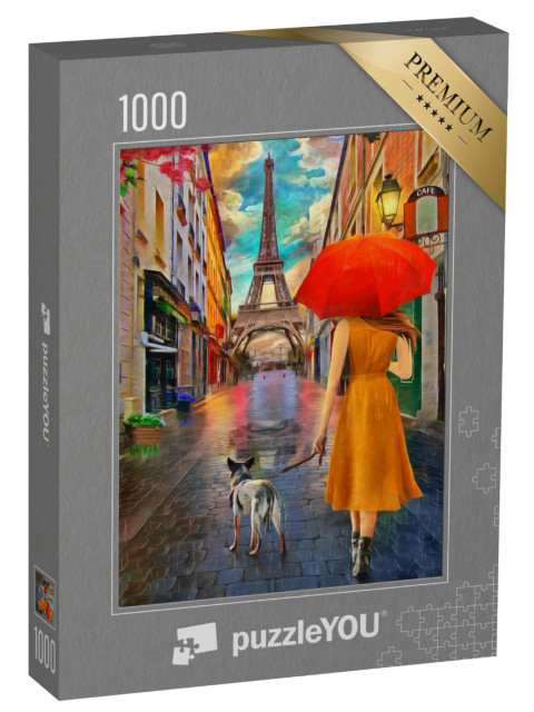 puzzle 1000 dílků „Olejomalba: Deštivý den v Paříži“