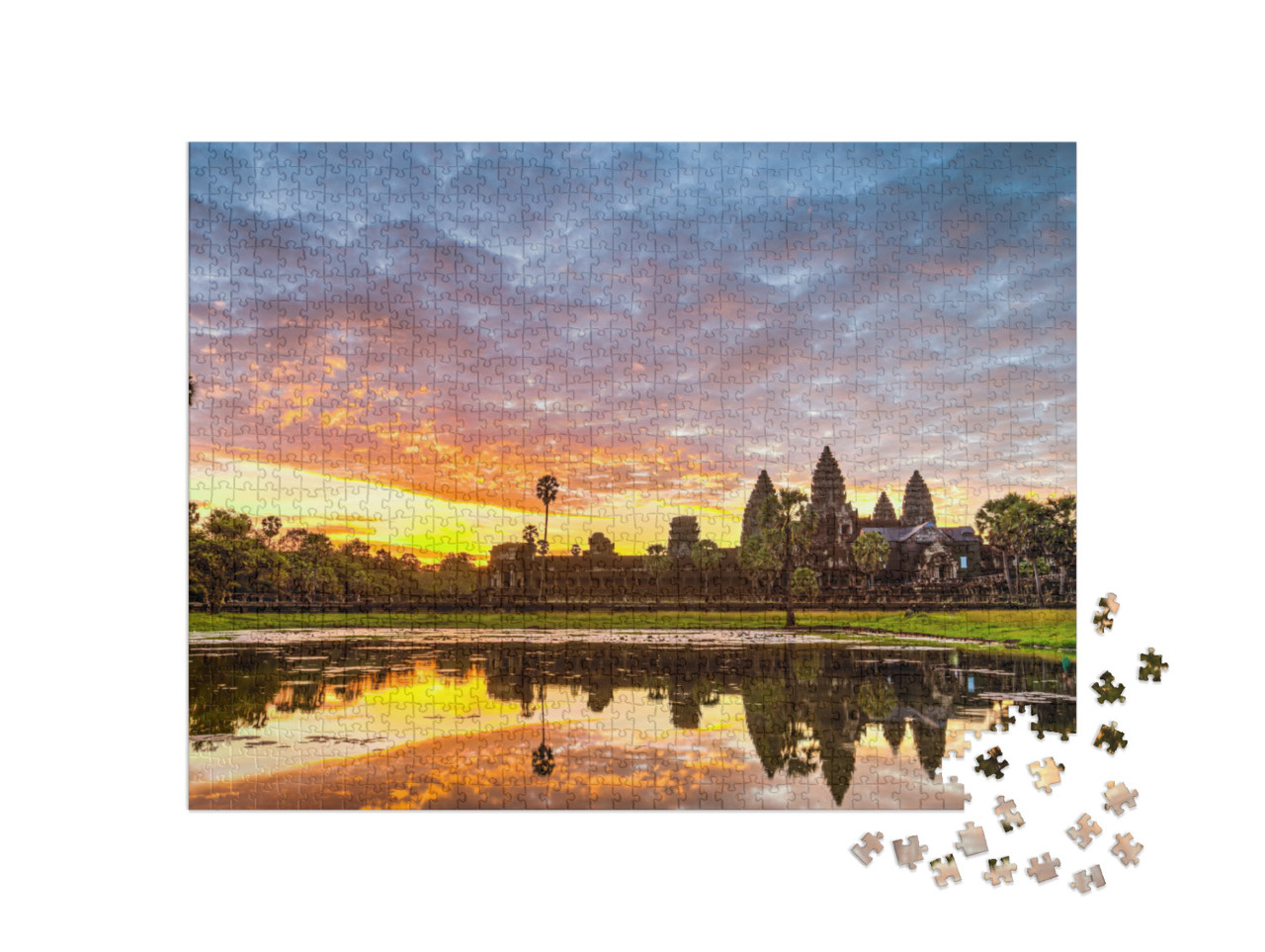 puzzle 1000 dílků „Silueta Angkor Watu při východu slunce, Kambodža“