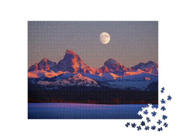 puzzle 1000 dílků „Úplněk nad zářícími Alpami“