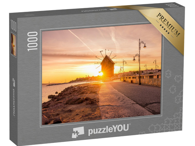 puzzle 1000 dílků „Starý větrný mlýn při východu slunce, Nesseba, Bulharsko“