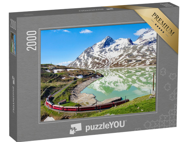 puzzle 2000 dílků „Vlak na krásném průsmyku Bernina ve Švýcarsku“