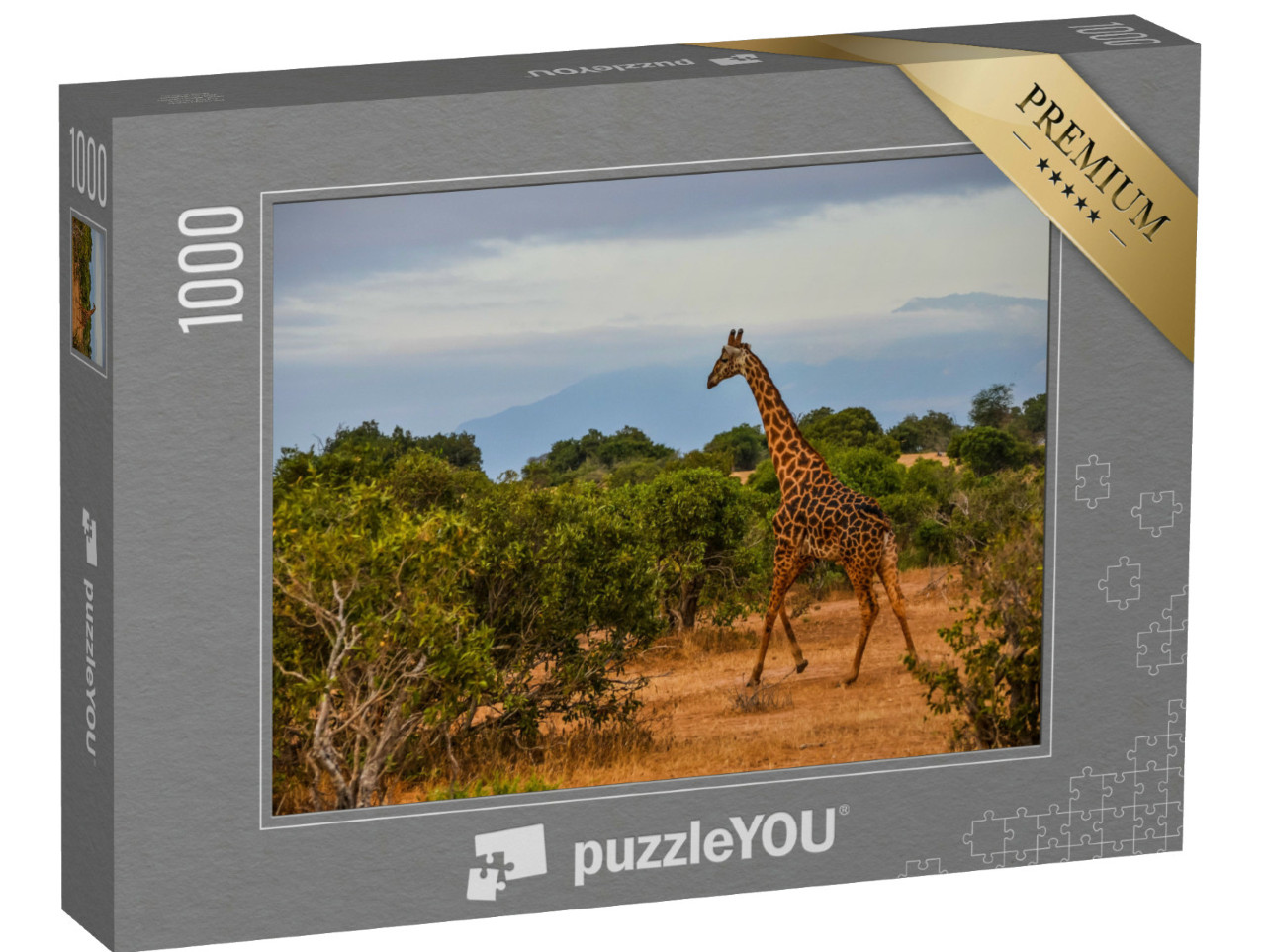 puzzle 1000 dílků „Žirafa uprostřed keňské savany“