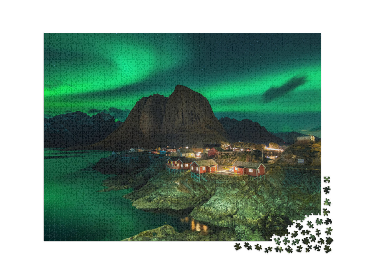 puzzle 2000 dílků „Krásná polární záře v Norsku“