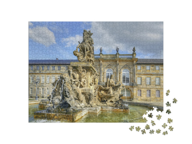 puzzle 1000 dílků „Bayreuth - Fontána a Nový palác, Německo“