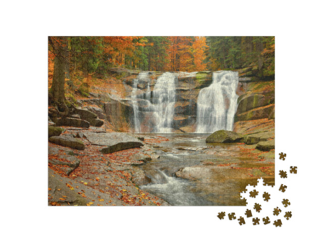 puzzle 1000 dílků „Mumlavský vodopád na podzim, Krkonoše, Česká republika“