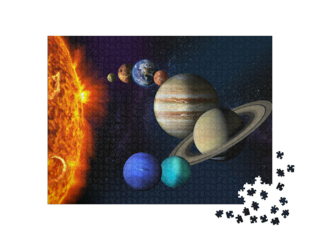 puzzle 1000 dílků „Slunce a planety naší sluneční soustavy na hvězdném pozadí“