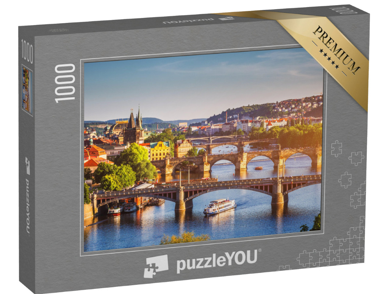 puzzle 1000 dílků „Západ slunce nad Karlovým mostem v Praze, Vltava, Česká republika“