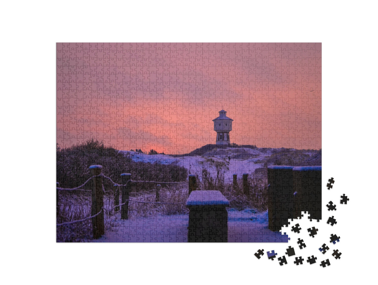 puzzle 1000 dílků „Langeoog: Zimní snímek s věží“