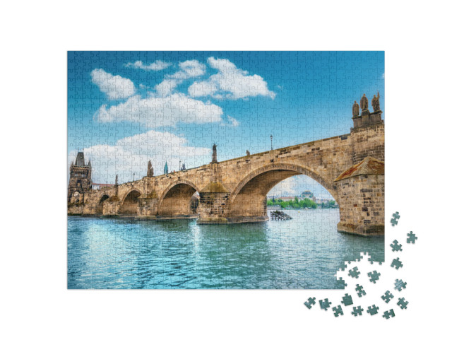 puzzle 1000 dílků „Karlův most, Praha, nad modrou hladinou Vltavy“