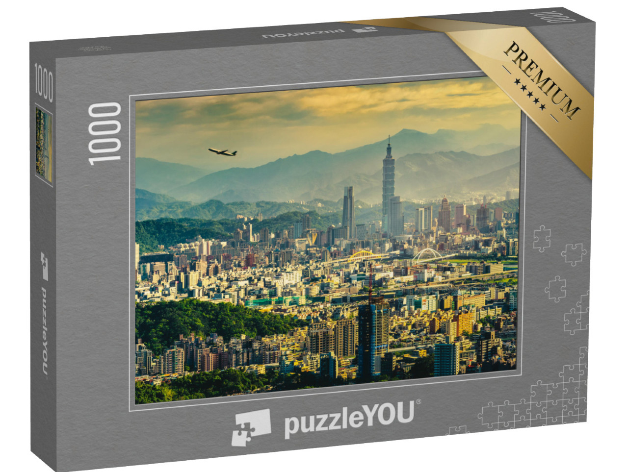 puzzle 1000 dílků „Panorama západu slunce v Tchaj-peji, Tchaj-wan“