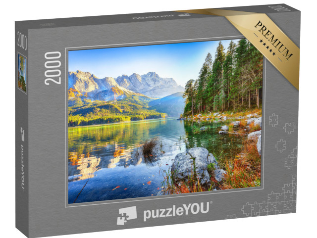 puzzle 2000 dílků „Eibsee před vrcholem Zugspitze v podzimním seznamu, Bavorsko, Německo“