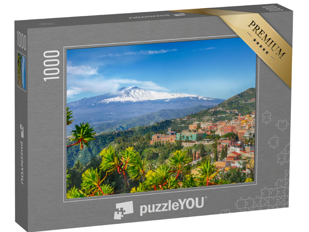 puzzle 1000 dílků „Sopka Etna a město Taormina, Sicílie, Itálie“