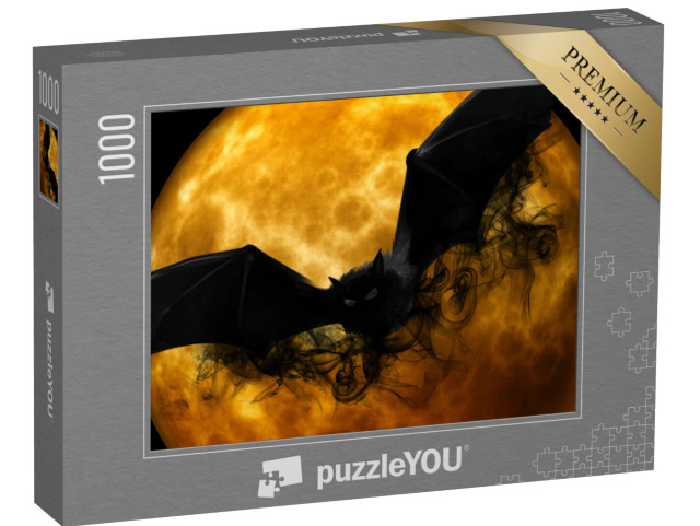 puzzle 1000 dílků „Netopýr před oranžově zbarveným měsícem“