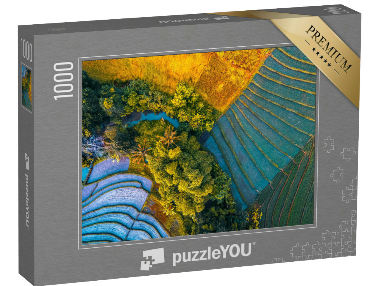 puzzle 1000 dílků „Letecký pohled na rýžová pole na ostrově Bali v Indonésii“