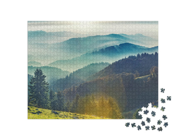 puzzle 1000 dílků „Malebná horská krajina ve Schwarzwaldu, Německo“