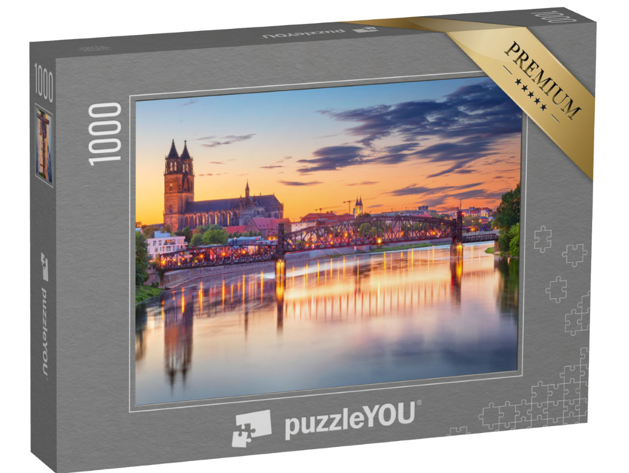 puzzle 1000 dílků „Obraz Magdeburgu s Labem při západu slunce, Německo“