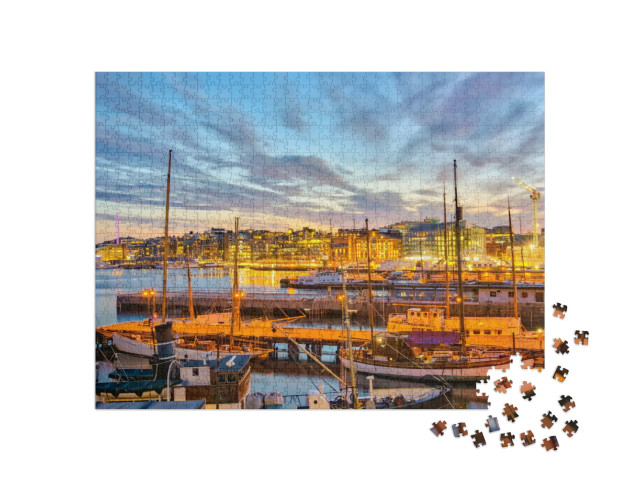 puzzle 1000 dílků „Přístav Oslo v noci, Norsko“