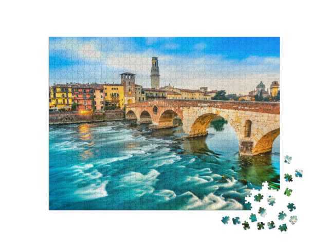 puzzle 1000 dílků „Adige a Ponte di Pietra ve Veroně, Itálie“