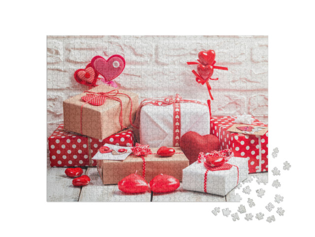 puzzle 1000 dílků „Valentýn: Dárky a srdce“