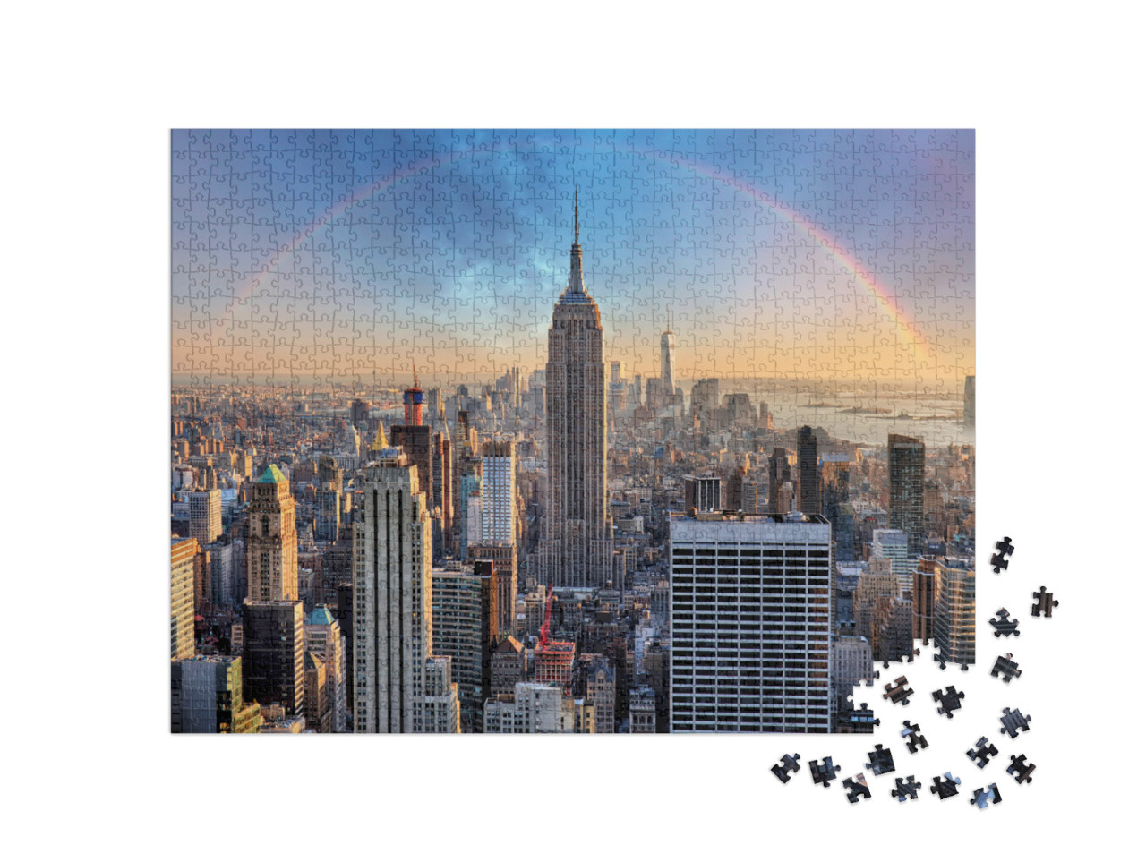 puzzle 1000 dílků „Panorama New Yorku s mrakodrapy a duhou“