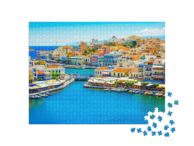 puzzle 1000 dílků „Agios Nikolaos s jezerem Voulismeni, Kréta, Řecko“