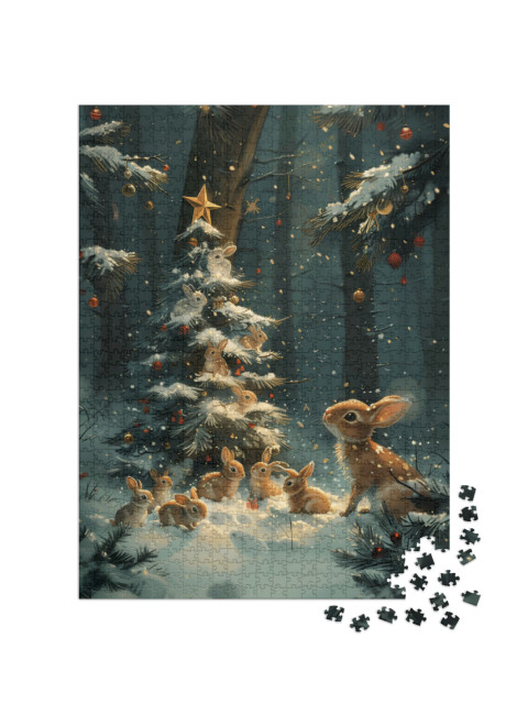 puzzle 1000 dílků „Zajíčci ve vánočním kouzlu“