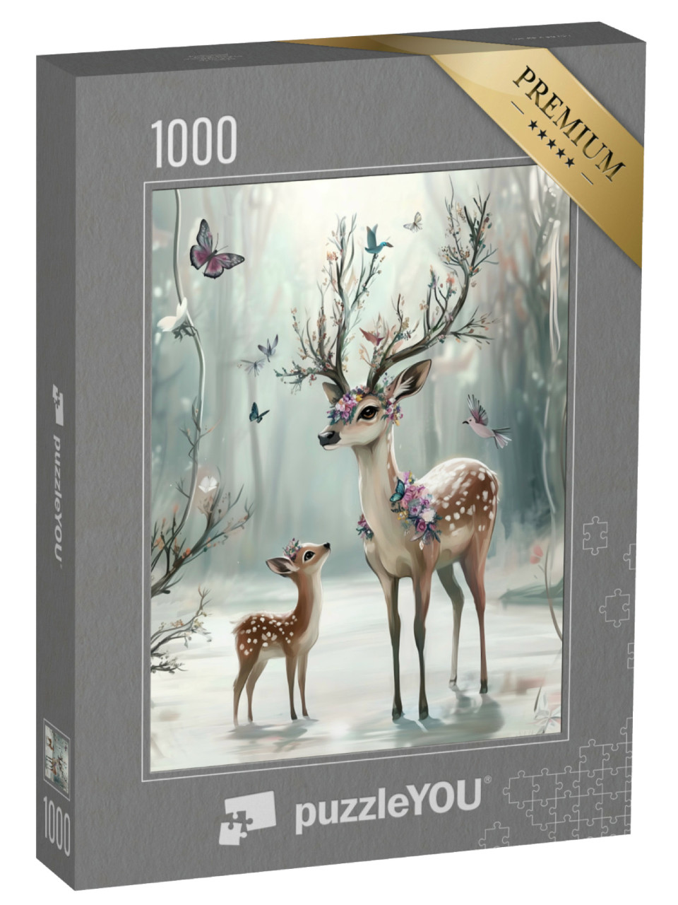 puzzle 1000 dílků „Kouzelní jeleni v zimním lese“