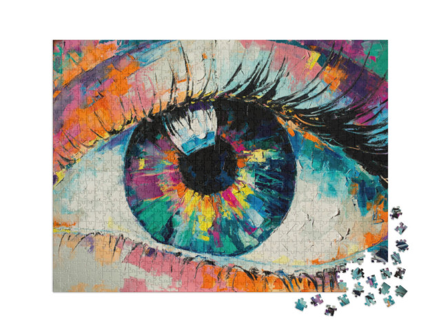 puzzle 1000 dílků XXL „Abstraktní obraz oka, olejomalba“
