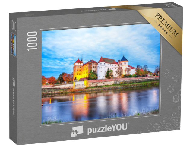 puzzle 1000 dílků „Malebný ranní pohled na hrad Hartenfels na břehu Labe“