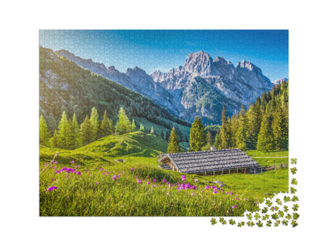 puzzle 2000 dílků „Idylická alpská krajina, Rakousko“
