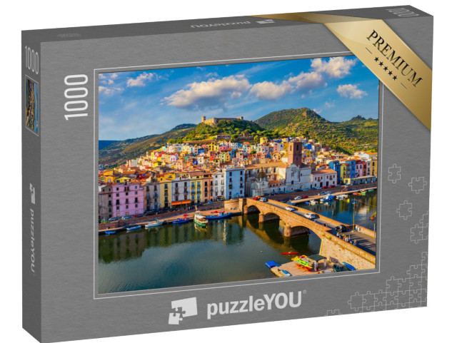 puzzle 1000 dílků „Letecký pohled na vesnici Bosa s barevnými domy, Sardinie“