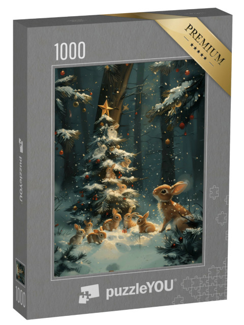 puzzle 1000 dílků „Zajíčci ve vánočním kouzlu“