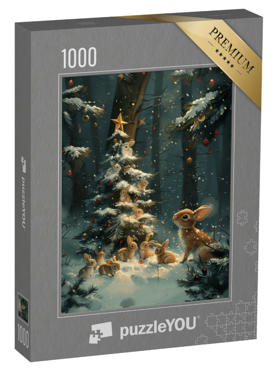 puzzle 1000 dílků „Zajíčci ve vánočním kouzlu“