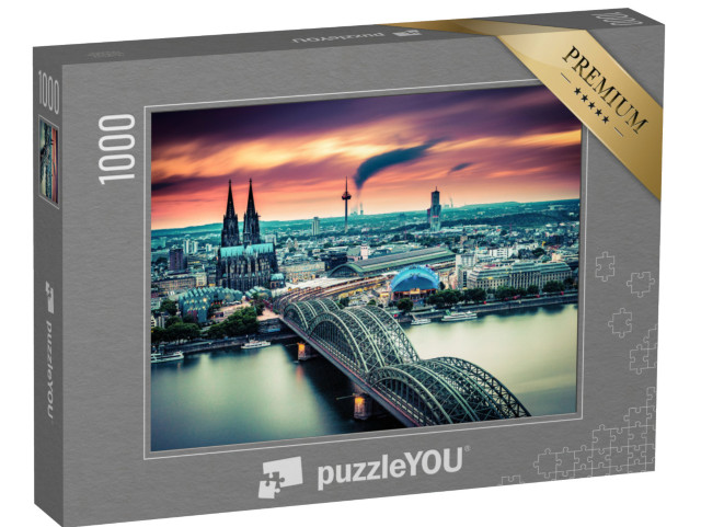 puzzle 1000 dílků „Západ slunce a pohybující se mraky nad Kolínem nad Rýnem, Německo“