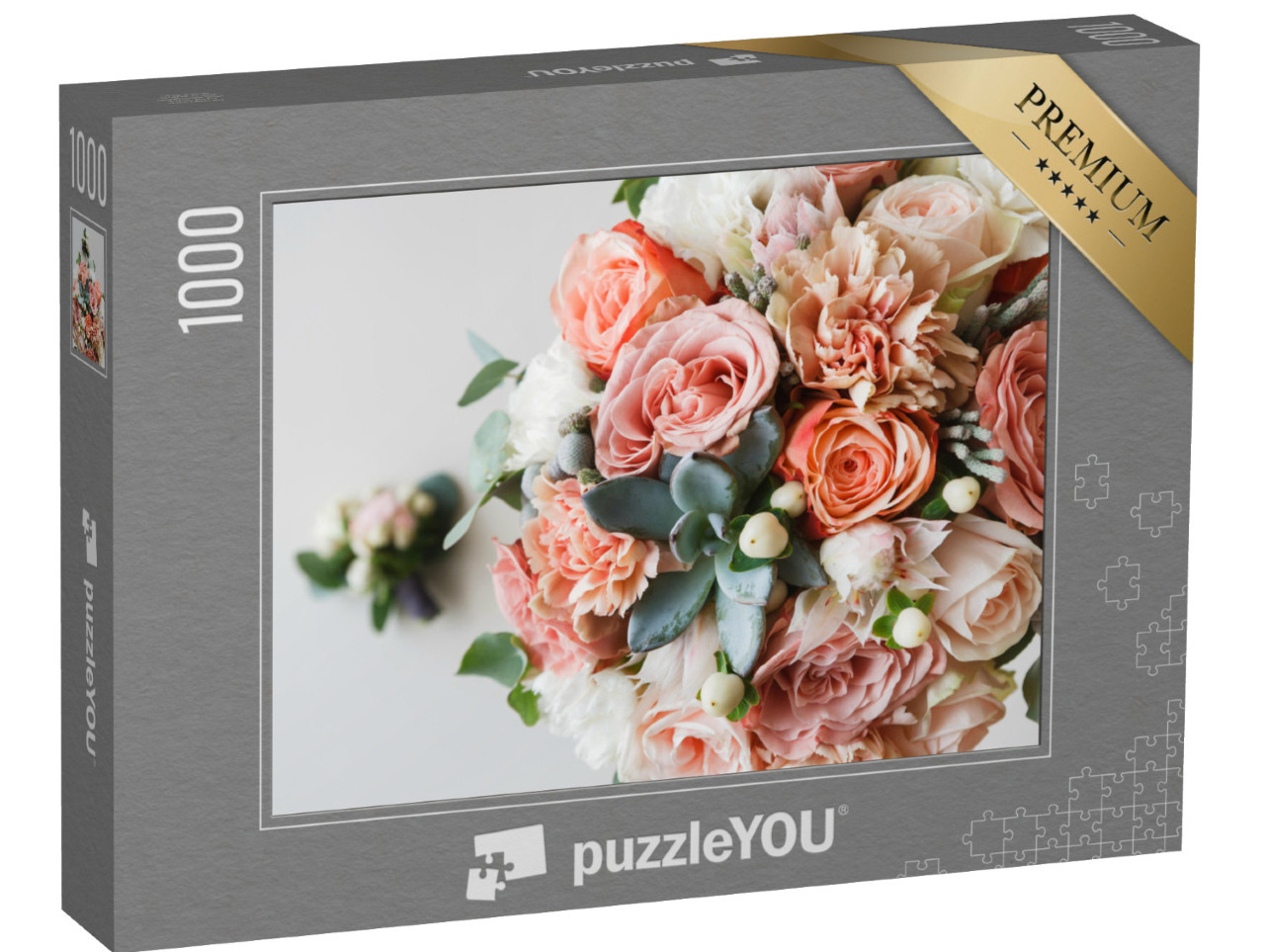 puzzle 1000 dílků „Svatební kytice z růží a pivoněk“