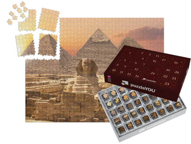 Puzzle-adventní kalendář „Divy světa, pyramidy se Sfingou, Gíza, Egypt“