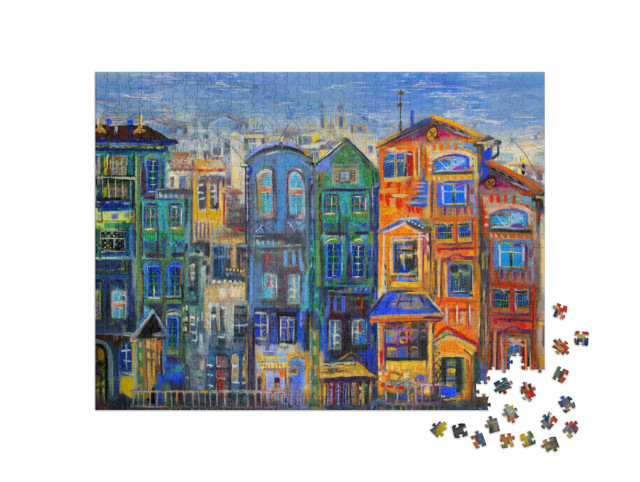 puzzle 1000 dílků „Olejomalba: Barevné domy“