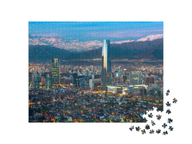 puzzle 1000 dílků „Panoramatický pohled na Providencii a Las Condes, mrakodrapy v Santiagu de Chile“