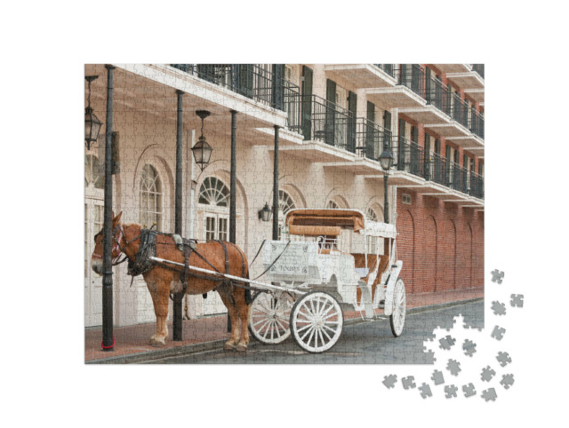 puzzle 1000 dílků „Elegantní kočár tažený koňmi ve Francouzské čtvrti, New Orleans“