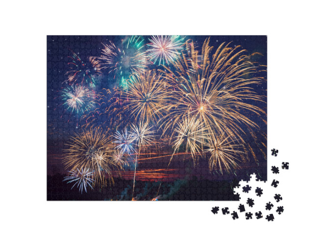 puzzle 1000 dílků „Barevný ohňostroj na pozadí noční oblohy...“