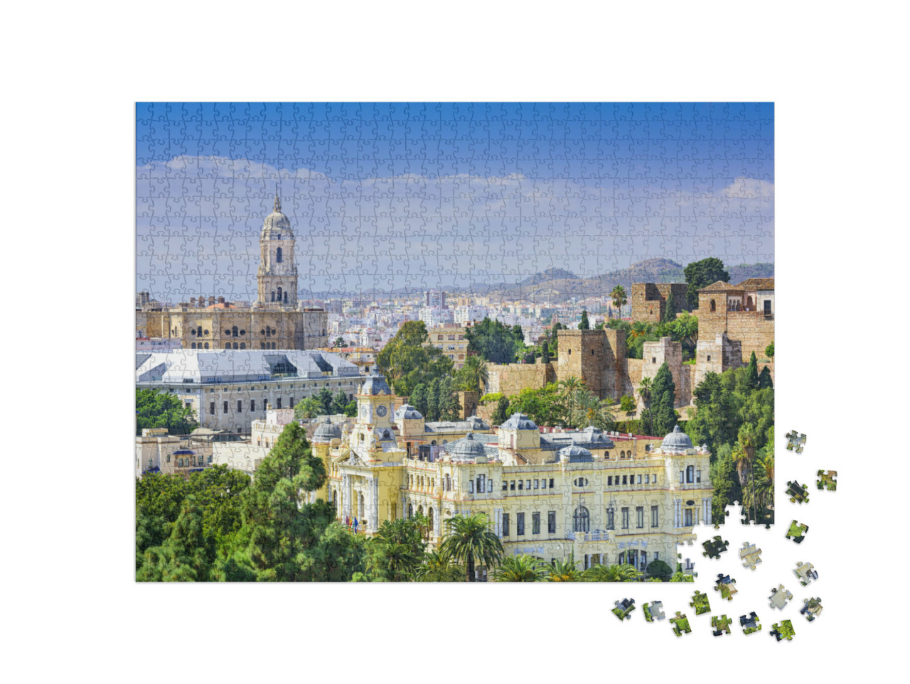 puzzle 1000 dílků „Panorama Malagy s katedrálou a radnicí, Španělsko“