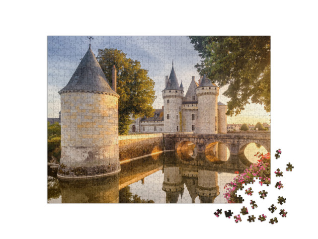 puzzle 1000 dílků „Zámek Sully-sur-Loire při západu slunce, dominanta Francie“