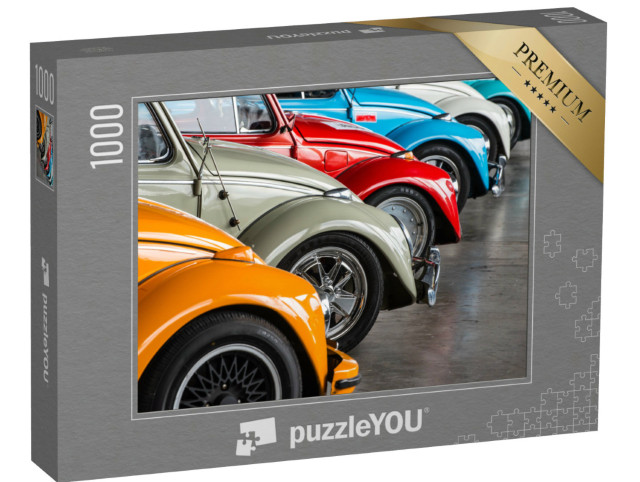 puzzle 1000 dílků „Retro historické auto v různých barvách za sebou“