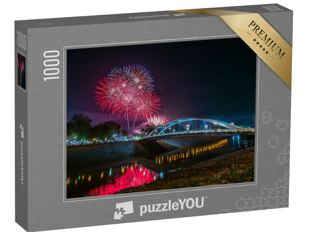 puzzle 1000 dílků „Krásný ohňostroj a světlo Chan Palace Bridge nad N...“