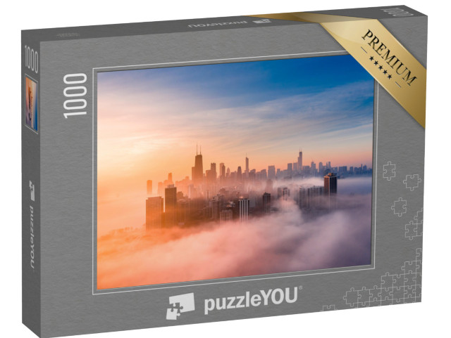 puzzle 1000 dílků „Mlhavý východ slunce s panoramatem Chicaga“