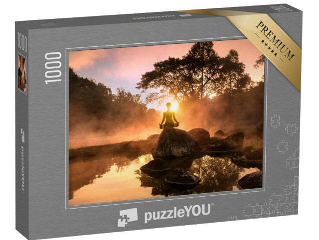 puzzle 1000 dílků „Mladá žena medituje u jezera“