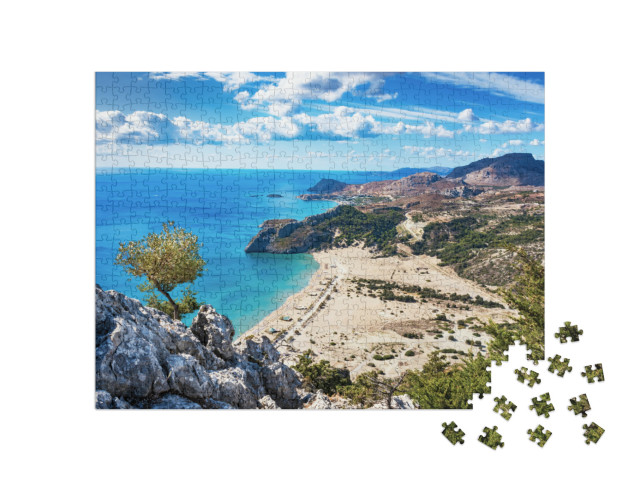 puzzle 500 dílků „Pláž se zlatým pískem: Tsambika, Rhodos, Řecko“