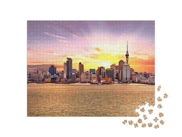 puzzle 1000 dílků „Panorama při zlatém západu slunce, Auckland, Nový Zéland“